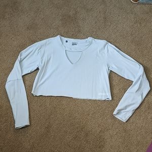 Gymshark White Crop Top Long Sleeve Vneck